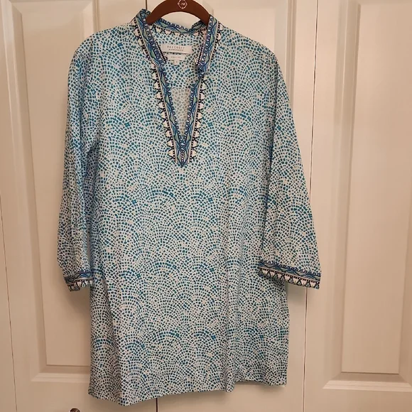 Foxcroft Turquoise and White Tunic Top - Picture 1 of 10